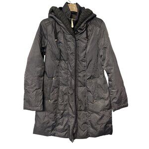 Vince Camuto Black Winter Goose Down Coat Jacket w/ Hood Gold Zipper Medium